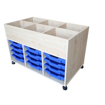 Mobile kinder box with 3 columns of shallow trays